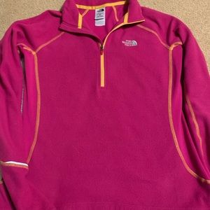 Pink and yellow north face fleece quarter zip